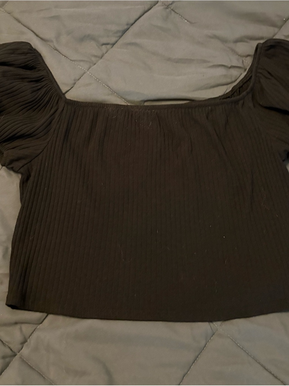 wild fable Black Ribbed Puff-Sleeve Crop Top